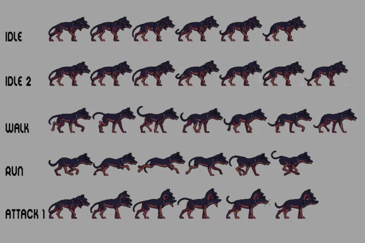 Hellhound Character Sprite Sheets Pixel Art