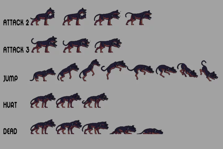 Hellhound Character Sprite Sheets Pixel Art
