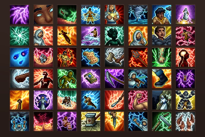 Lightning Mage Icons 32×32 Pixel Art