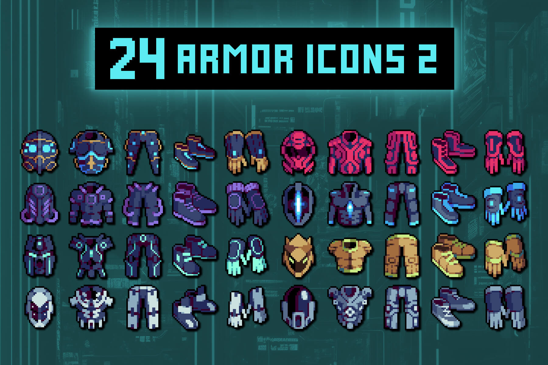 Cyberpunk RPG Armor Pixel Icons Set - CraftPix.net