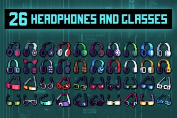 Headphones and Glasses Pixel Icon Set