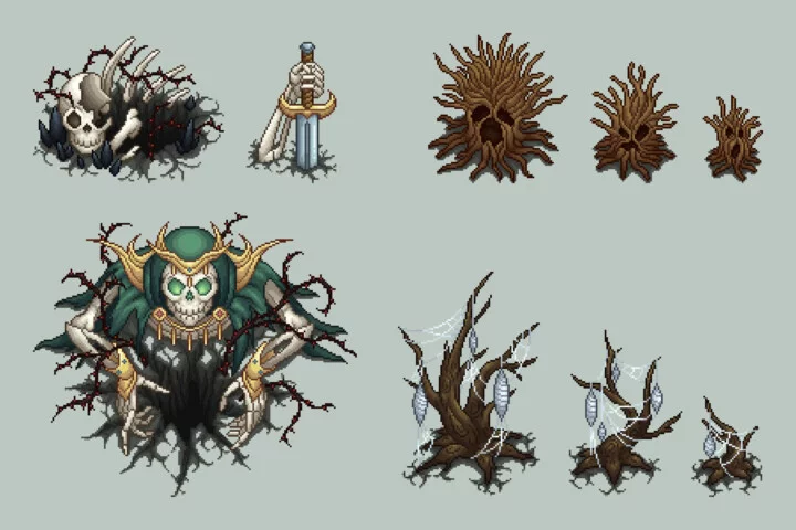 The Top-Down Undead Land Objects Pixel Art