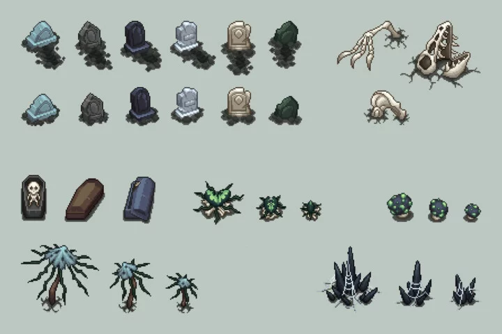The Top-Down Undead Land Objects Pixel Art