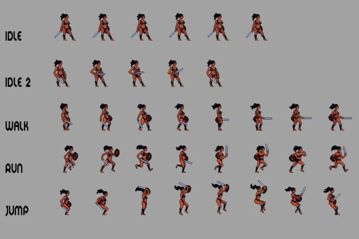 Amazon Woman Sprite Sheets Pixel Art