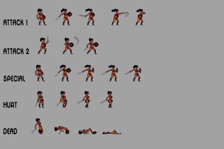Amazon Woman Sprite Sheets Pixel Art