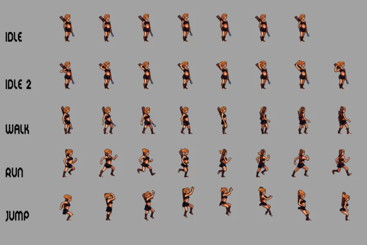 Amazon Woman Sprite Sheets Pixel Art