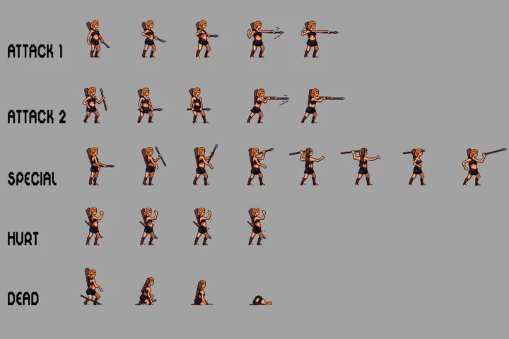 Amazon Woman Sprite Sheets Pixel Art
