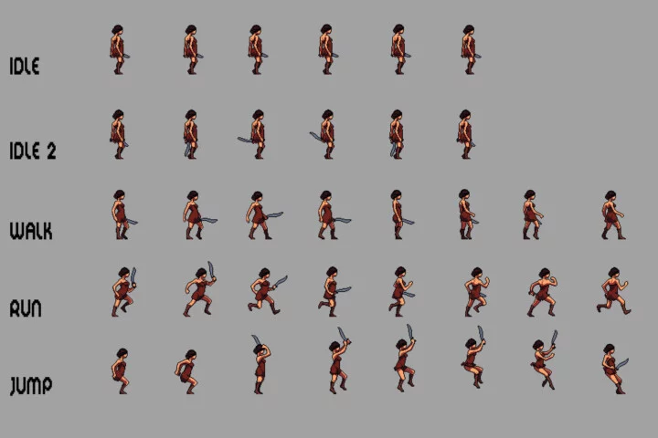 Amazon Woman Sprite Sheets Pixel Art