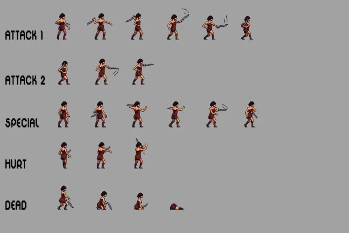 Amazon Woman Sprite Sheets Pixel Art