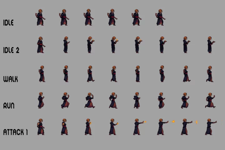 Pyromancer Character Sprite Sheets Pixel Art