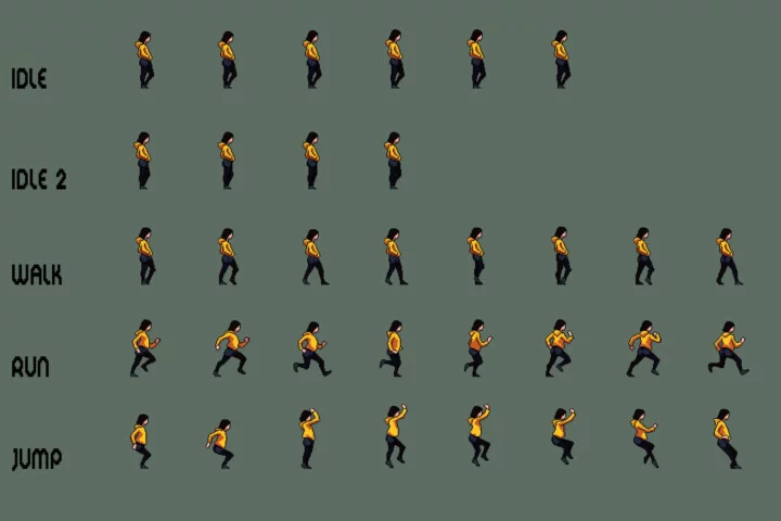 City Girl Character Sprite Sheets Pixel Art