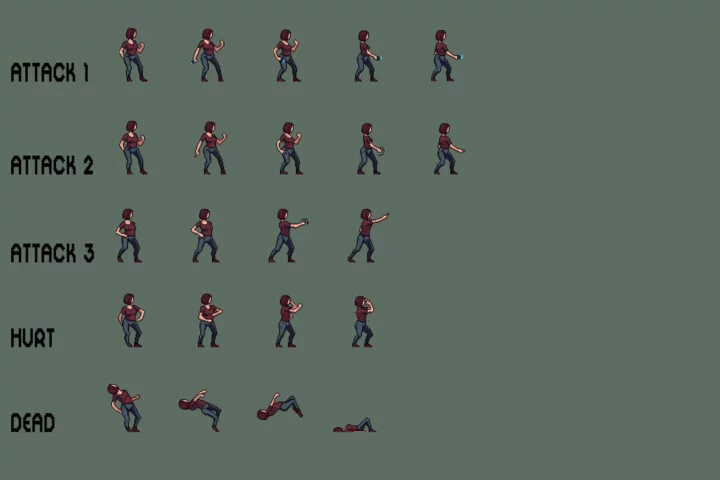 City Girl Character Sprite Sheets Pixel Art