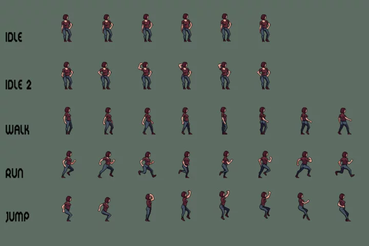City Girl Character Sprite Sheets Pixel Art