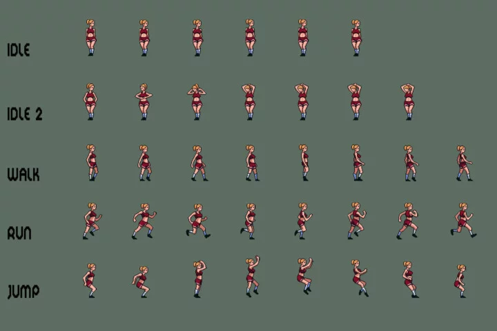 City Girl Character Sprite Sheets Pixel Art