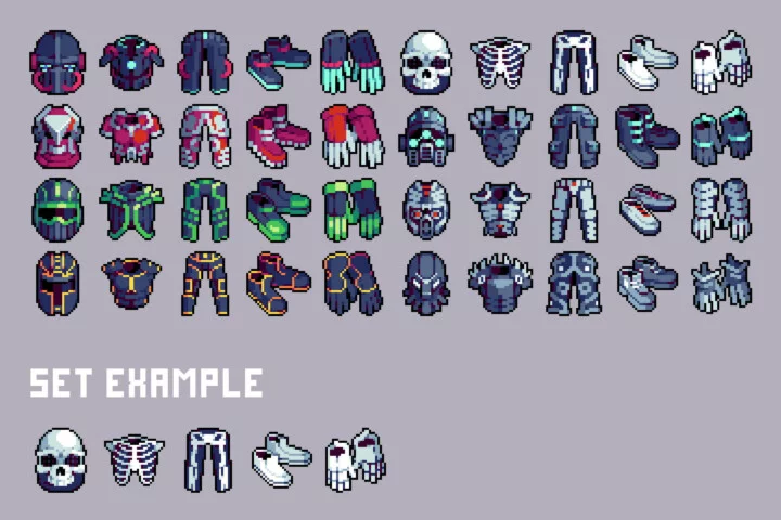Cyberpunk Armor Icon Game Asset Pixel Pack