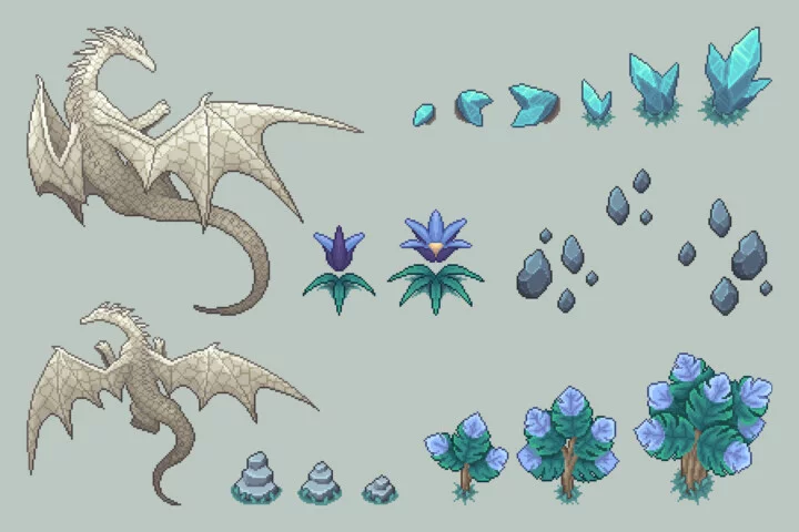 Flying Islands Pixel Art Top-Down Tileset