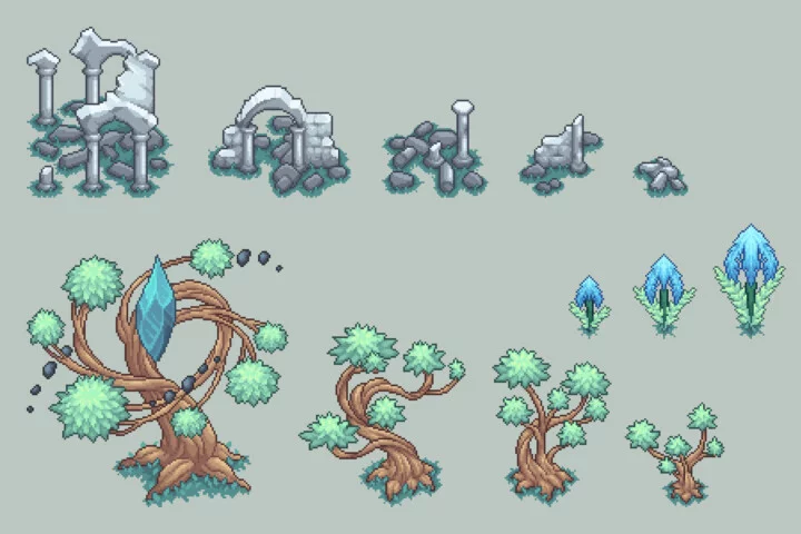 Flying Islands Pixel Art Top-Down Tileset