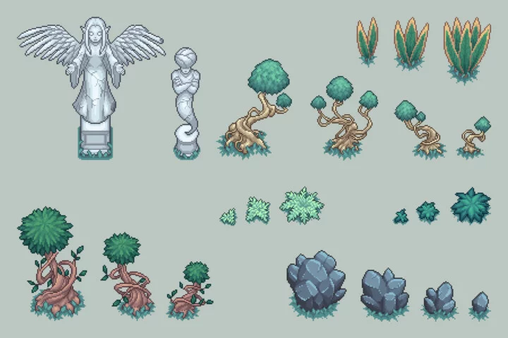 Flying Islands Pixel Art Top-Down Tileset