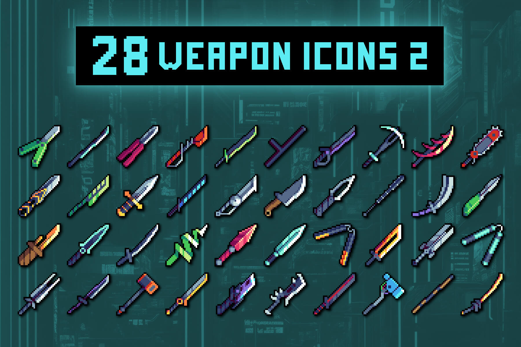 Free Melee Weapon Pixel Icons for Cyberpunk - CraftPix.net