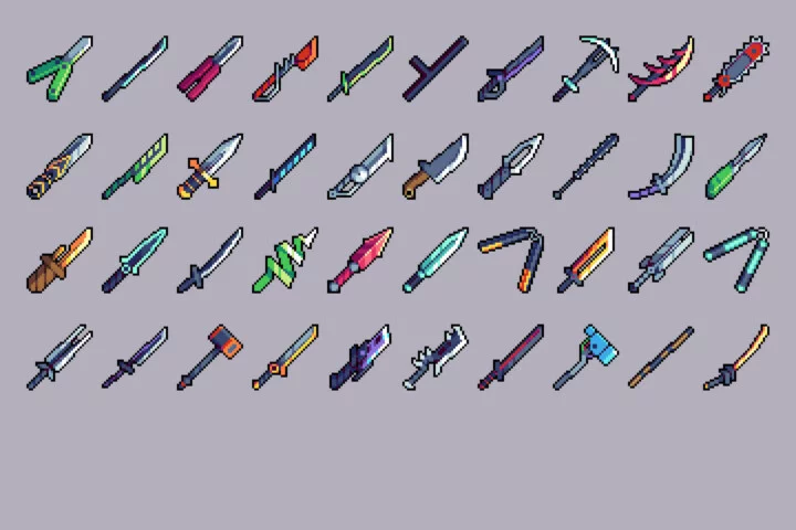 Free Melee Weapon Pixel Icons for Cyberpunk
