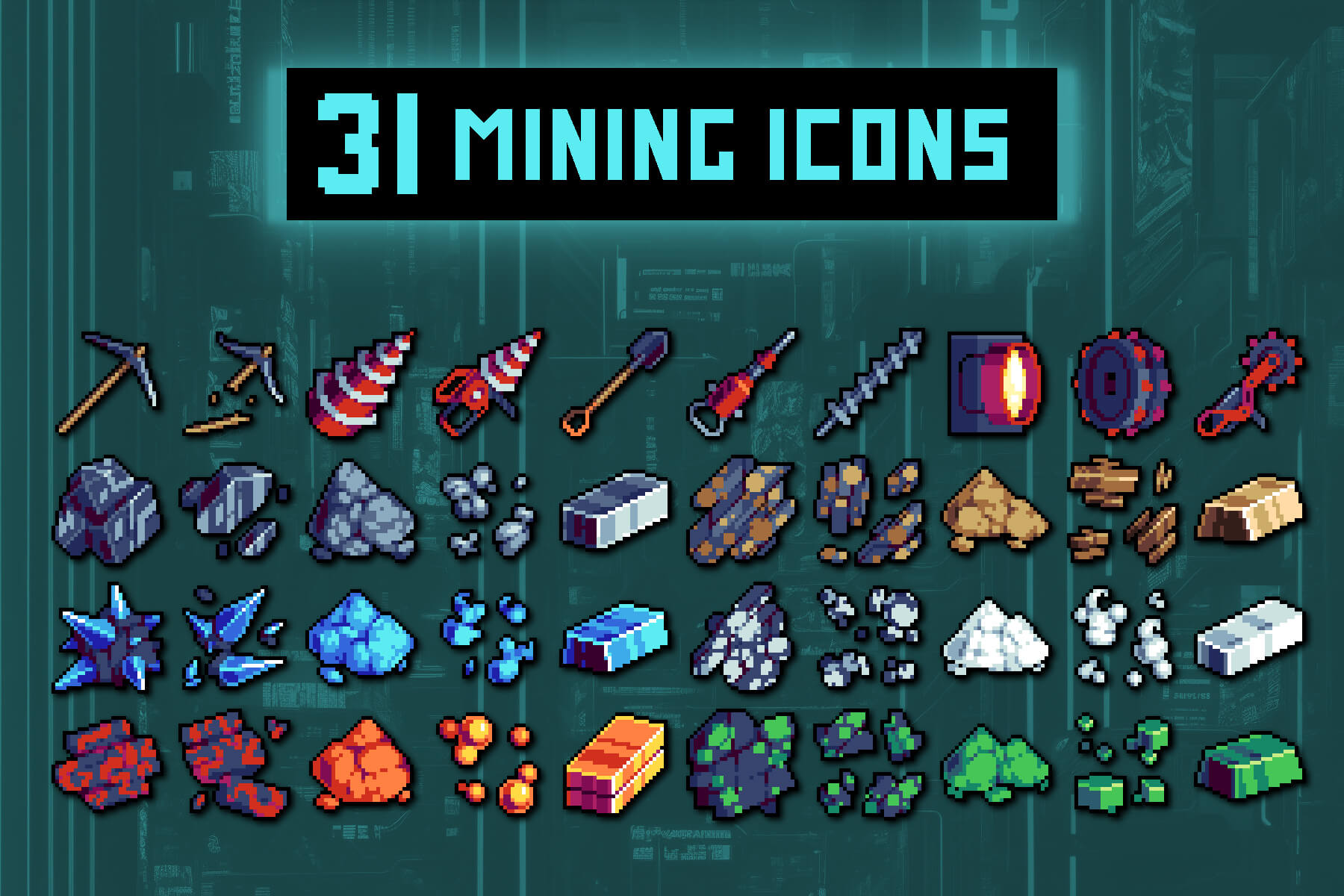 Free Mining Pixel 32x32 Icons Download - CraftPix.net