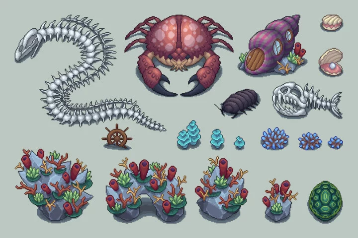 Free Top-Down Seabed Objects Pixel Art
