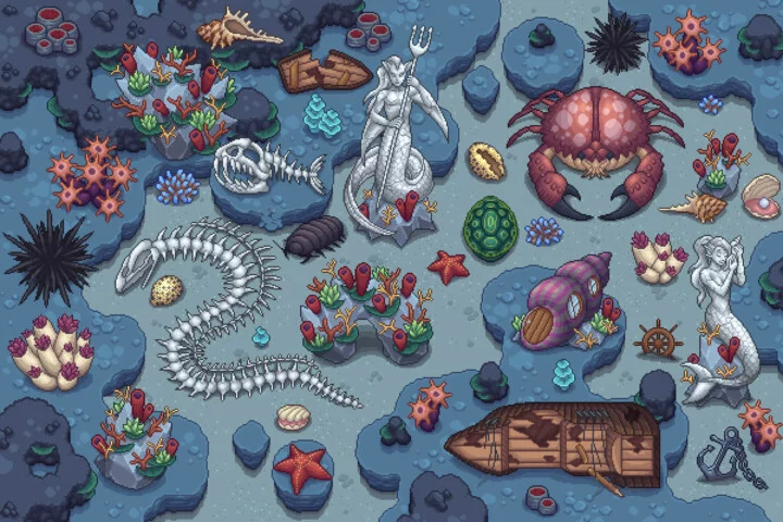 Free Top-Down Seabed Objects Pixel Art