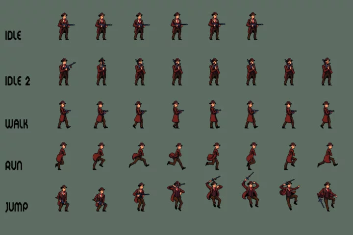 Free Gangster Pixel Character Sprite Sheets Pack