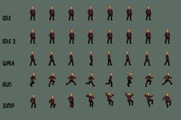 Free Gangster Pixel Character Sprite Sheets Pack