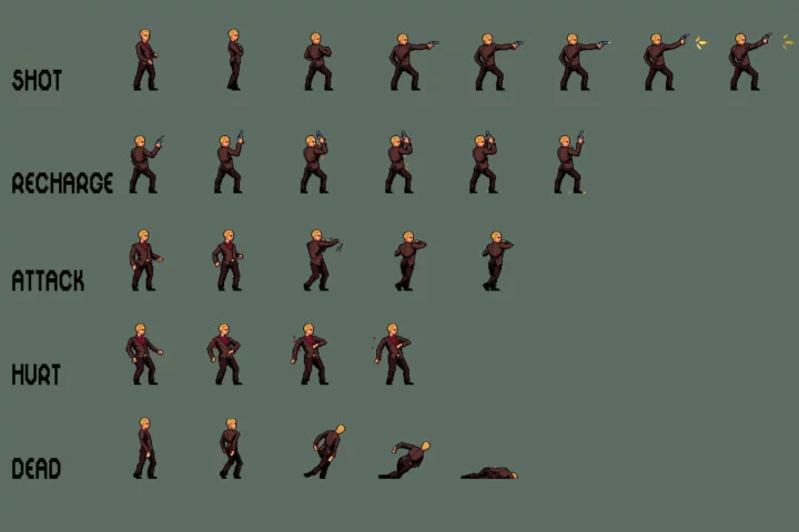 Free Gangster Pixel Character Sprite Sheets Pack