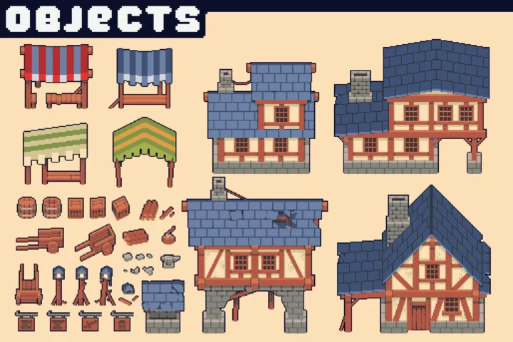 Free Village Pixel Tileset for Top-Down Defense