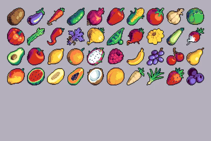 Fruit and Vegetables 32×32 Icons Pixel Art