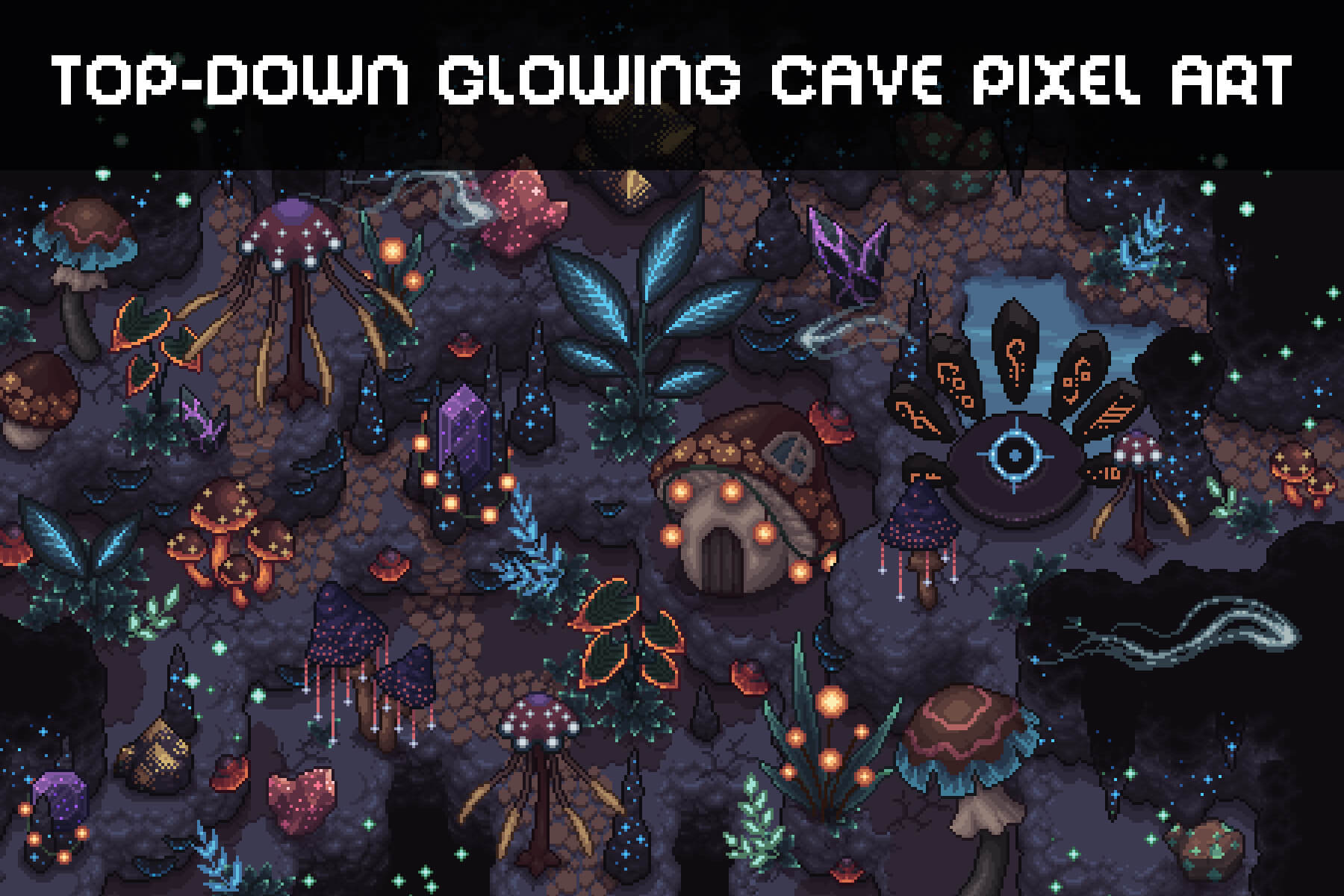 Glowing Cave Top-Down Tileset 2D Pixel Art - CraftPix.net