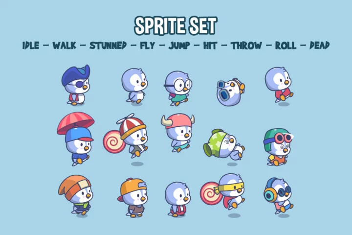 Cartoon Penguins Game Character Sprites Pack