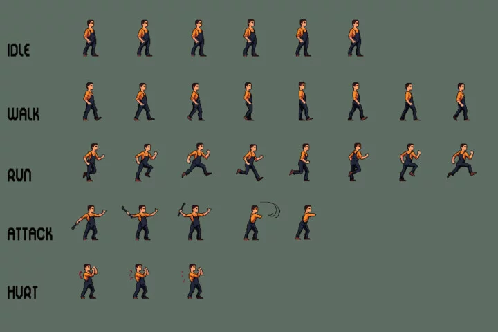 City Man Pixel Art Character Sprite Sheets