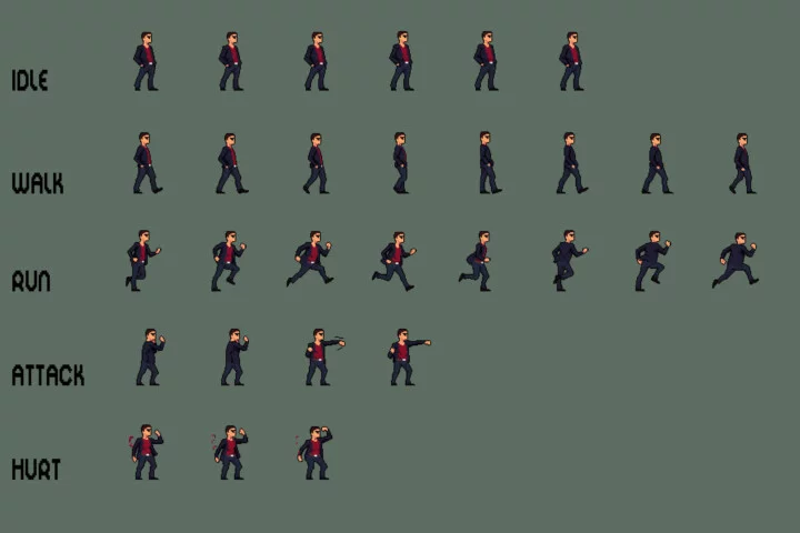 City Man Pixel Art Character Sprite Sheets