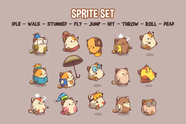 Cute Cats Game Character Sprites