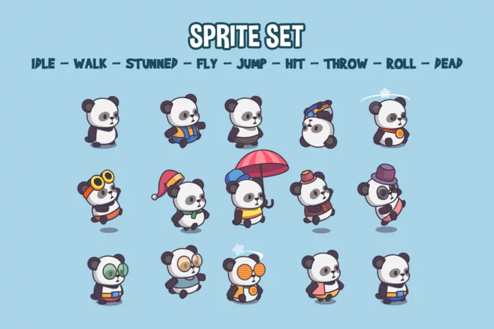 Cute Panda Game Person Sprites