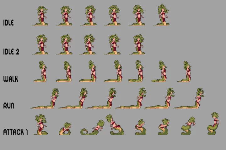 Free Gorgon Pixel Art Character Sprite Sheets