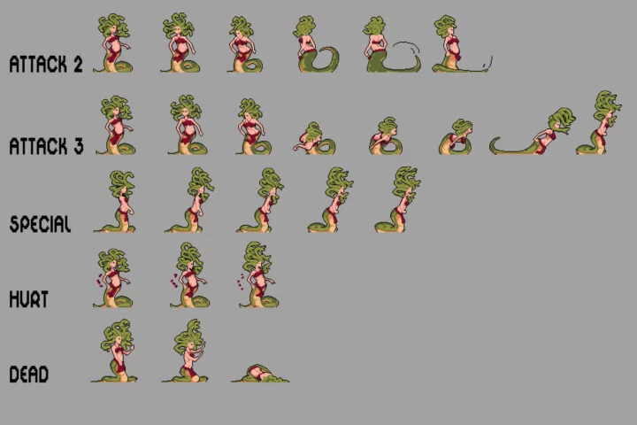 Free Gorgon Pixel Art Character Sprite Sheets
