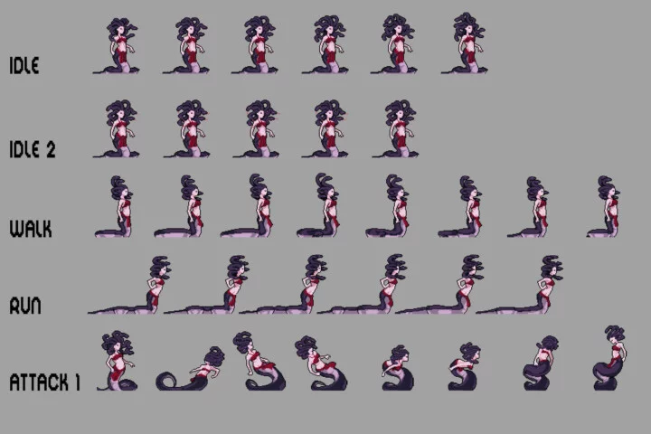 Free Gorgon Pixel Art Character Sprite Sheets