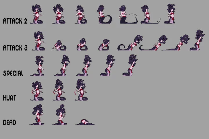 Free Gorgon Pixel Art Character Sprite Sheets