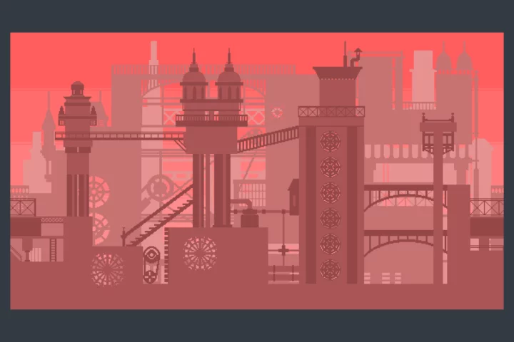 Free Steampunk Cityscape Pixel Backgrounds