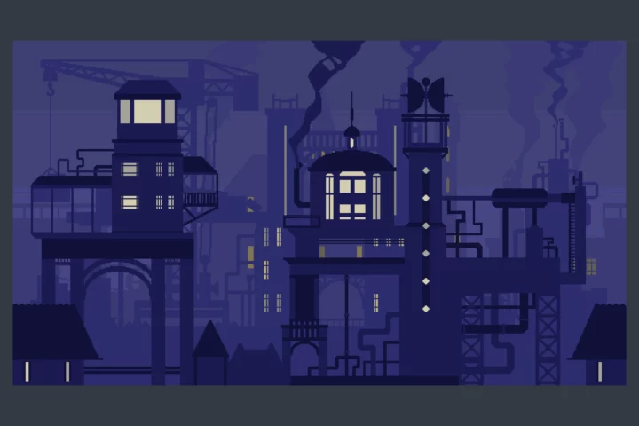 Free Steampunk Cityscape Pixel Backgrounds