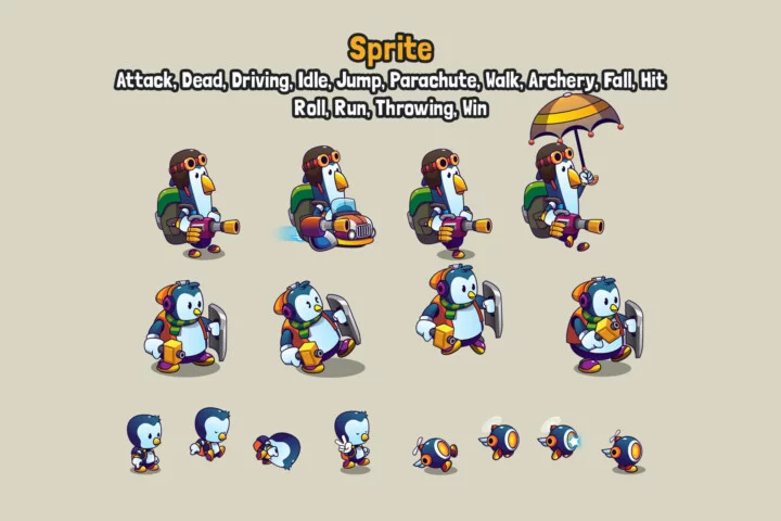 Cartoon Penguins Character Sprite Pack