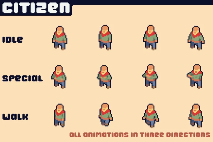 Free Pixel Citizens for Top-Down Tower Defense