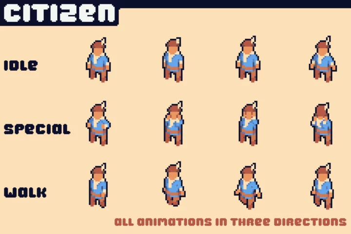 Free Pixel Citizens for Top-Down Tower Defense