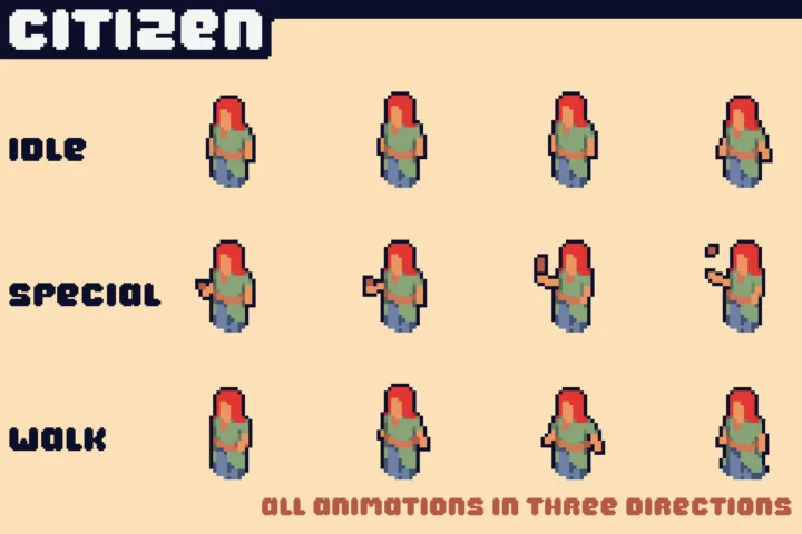 Free Pixel Citizens for Top-Down Tower Defense