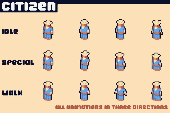 Free Pixel Citizens for Top-Down Tower Defense