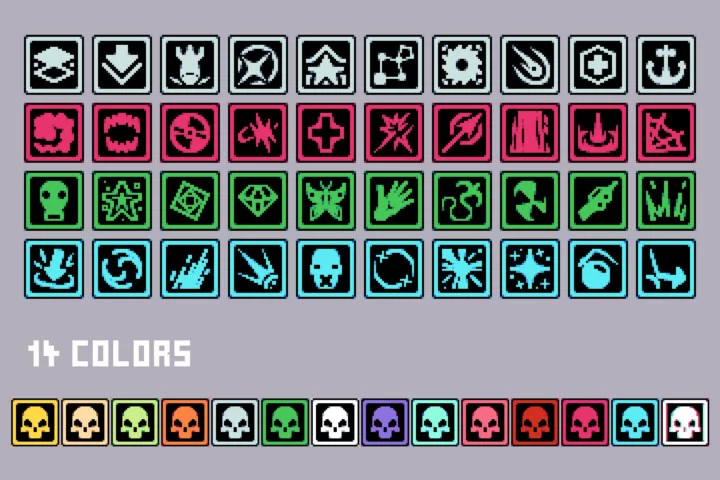 40 Skill Icons for Cyberpunk Pixel Game